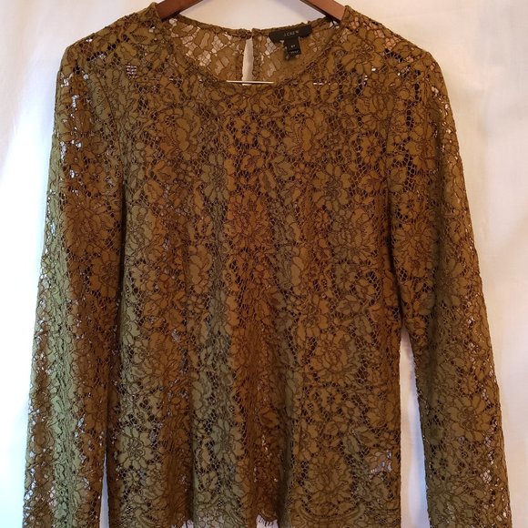 J.Crew Olive Green Round Neck Lace Shirt Top Slip Spaghetti Tank 8T 8 M Medium - Picture 2 of 12